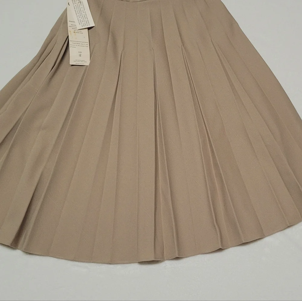 Deadstock Vintage 70s Caper-mates Stretchy Khaki Top-stitch Pleat Midi Skirt 12